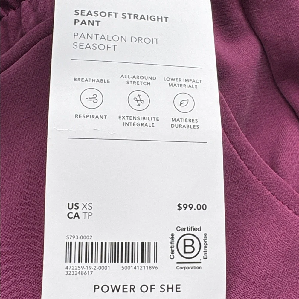 NWT Athleta Seasoft Straight Plum Pant Sz XS - Picture 6 of 8
